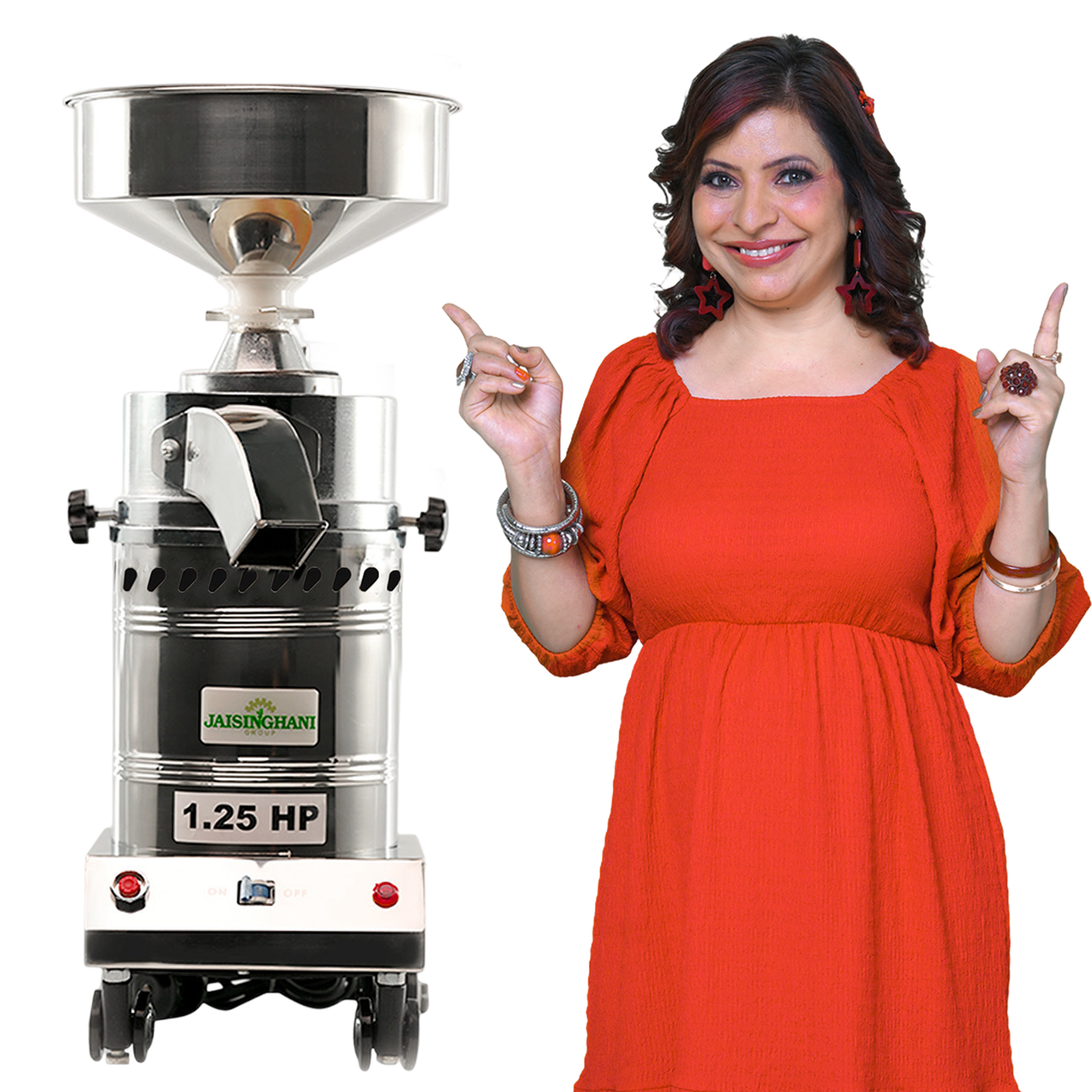 Jaisinghani Group 1.25 HP Stainless Steel Round TableTop Atta Chakki | 8 - 10 Kg/Hour Grinding Capacity | Next-Gen Domestic Stone Flour Mill | Fresh Flour Atta Chakki Machine | Energy Saving